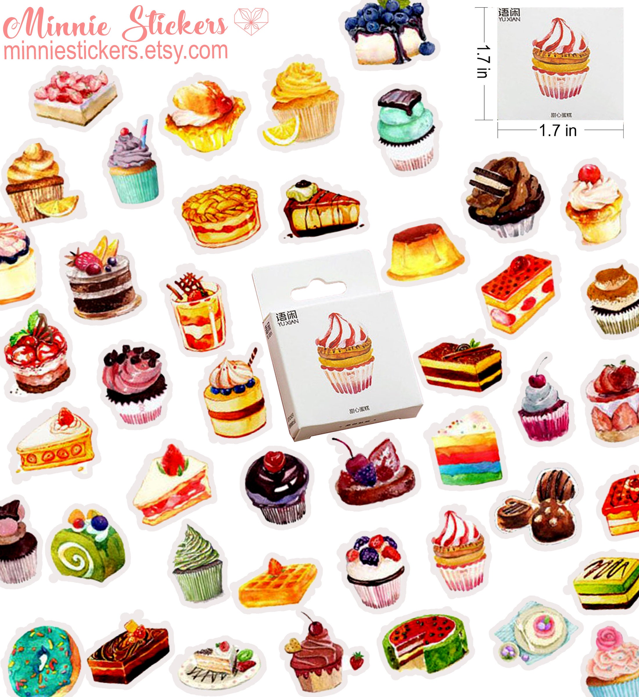 50pcs Cake Stickers, Colourful Mini Cake Stickers, Scrapbook Diary Planner Journal Stickers MS-184