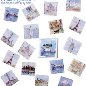 45pcs Landmark Stickers, Travel Stickers Pack, World Scenery Stickers, Diary, Scrapbook, Planner, Journal MS-107