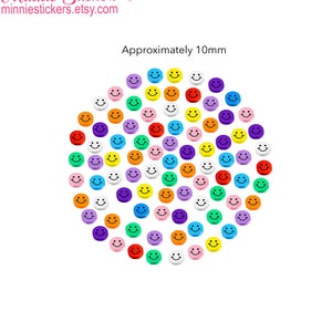 Round Smiley Face Polymer Clay Beads, Rainbow Happy Face Beads, Multicolored Happy Face Emoji Clay Beads, Assorted Smiley Face Beads  MS-329