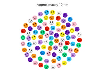 Round Smiley Face Polymer Clay Beads, Rainbow Happy Face Beads, Multicolored Happy Face Emoji Clay Beads, Assorted Smiley Face Beads  MS-329