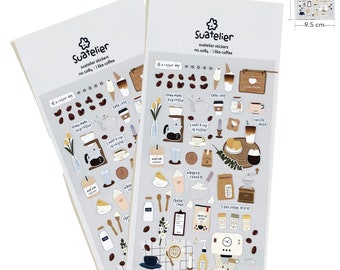 Coffee Lover Stickers, Coffee Shop Stickers, Suatelier PVC Stickers, Cute Coffee Sticker Sheet, Cafe Bakery Food & Drink Stickers, MS-72