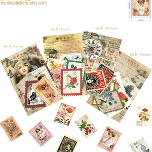Pegatinas Washi con sello Retro grande, pegatinas botánicas grandes Vintage, pegatinas decorativas para diario y planificador de álbumes de recortes MS-208