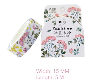Botanical Foil Washi Tape, Floral Gold Foil Washi, Pink Flowers Washi Tape MS-239