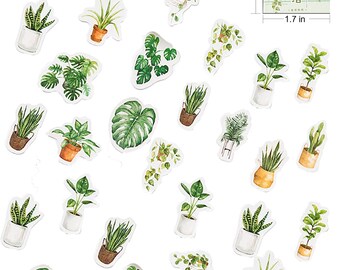 Green Plant Stickers, Kawaii Stationary, Sticker Flakes, Scrapbook Sticker, Planner Sticker, Journal Sticker, 45 pcs, Plant Stickers, MS-7