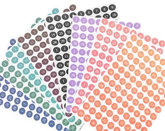 Pegatinas de fecha diminutas, pegatinas de color de elección, pegatinas de número pequeño, pegatinas de cuenta regresiva, pegatinas de calendario, pegatinas mensuales, puntos de fecha MS-2