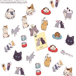 Cartoon Kitty Stickers, Cute Cat Stickers, Funny Cat Stickers, Kawaii Animal Stickers, Cat Lover Gift, Kitten Planner JournalStickers, MS-71