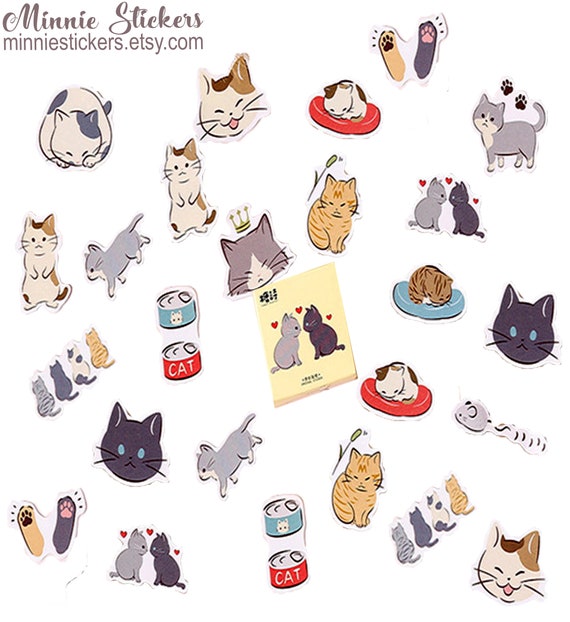 Cartoon Kitty Stickers, Cute Cat Stickers, Funny Cat Stickers