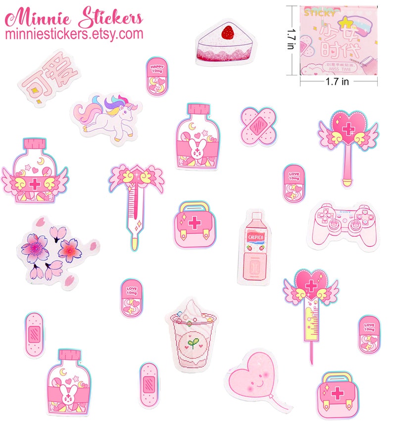 46pcs Kawaii Pink Sticker Set, Cute Girl Pink Stickers, Cute Sticker Set, Planner, Journal, Diary Stickers MS-100 image 3
