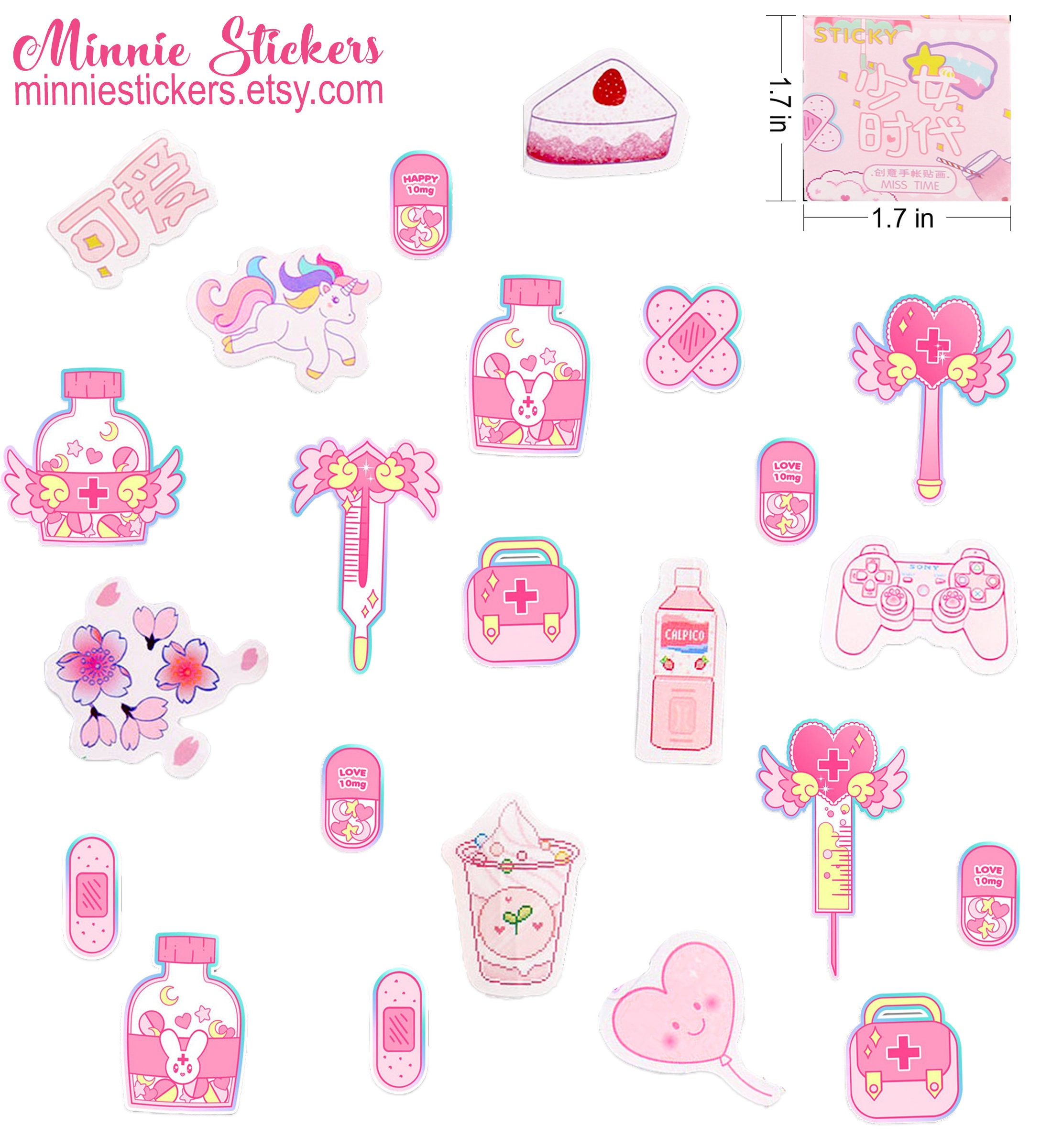 Cute Kawaii Pink Girl Printable Stickers Graphic by DreanArtDesign
