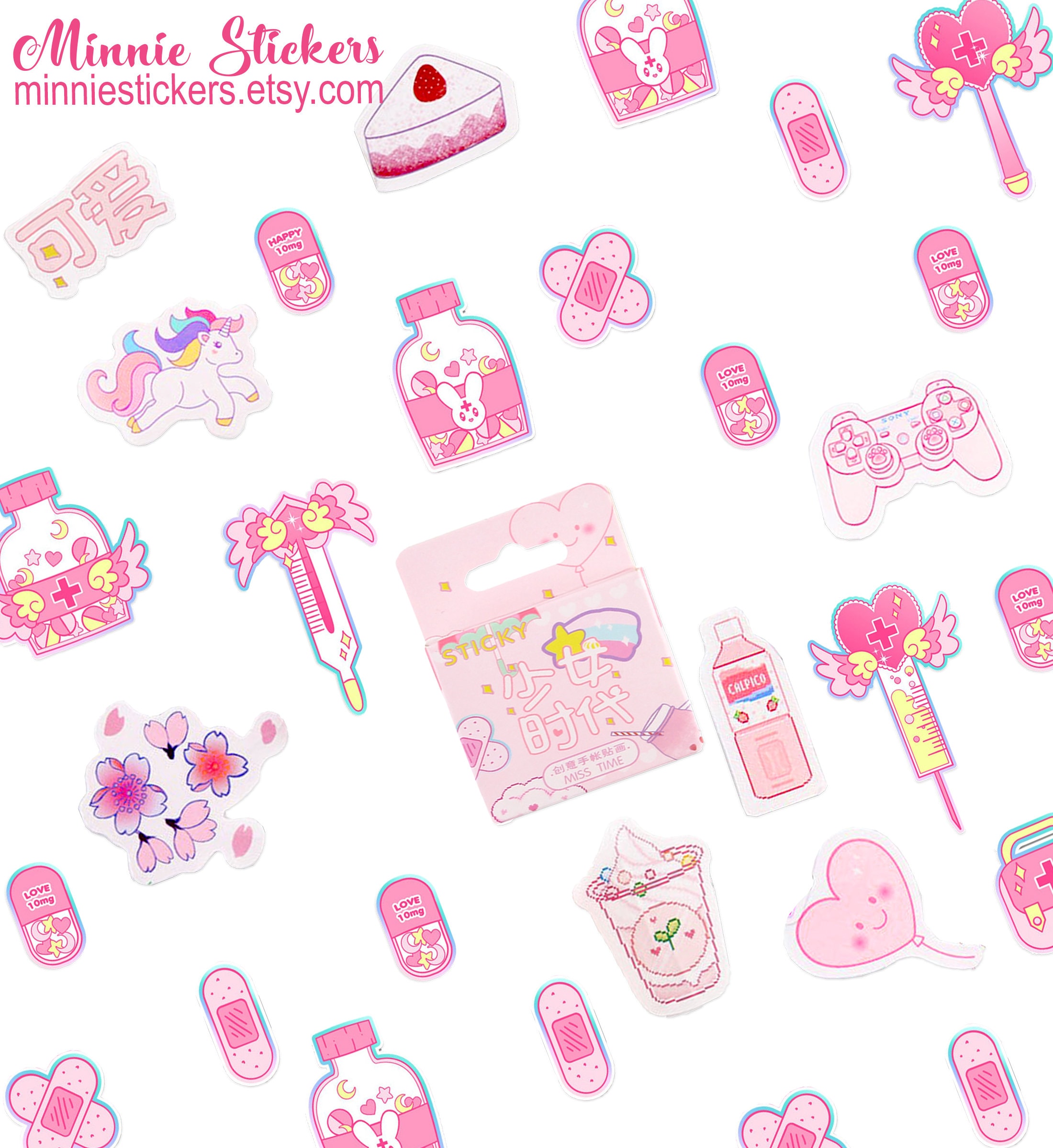 46pcs Kawaii Pink Sticker Set Cute Girl Pink Stickers Cute Etsy