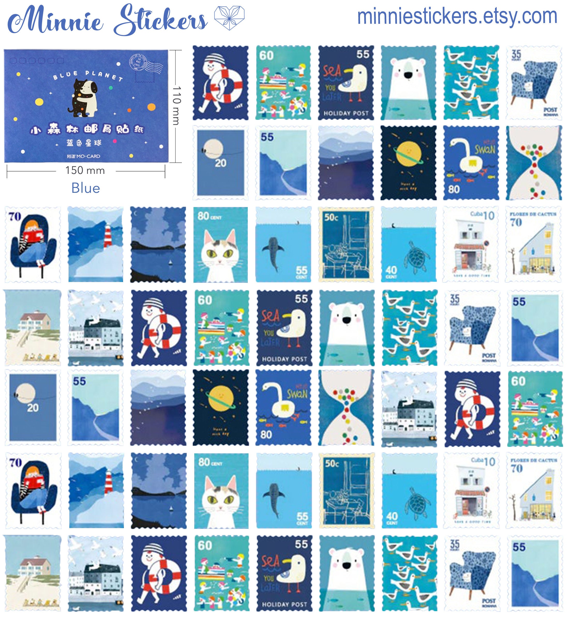 46pcs Colorful Stamp Stickers, Postage Stamp Stickers Set, Cute Postage ...
