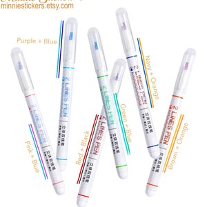 1 Set (6 Pcs) Double Line Pens, Two-Color Marker Pens Set, Journal Pen Set, Scrapbooking Office School Stationery Gift MS-276