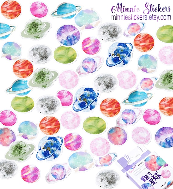 Solar System Sticker Set, Planet Stickers, Milky Way Sticker, Space Stickers, Kawaii, Planner Stickers, Scrapbook, Journal Stickers, MS-22