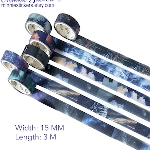 Moon, Fireworks, Waves, Light, Galaxy, Clouds Washi Tape, Diary, Scrapbook, Planner, Journal MS-120