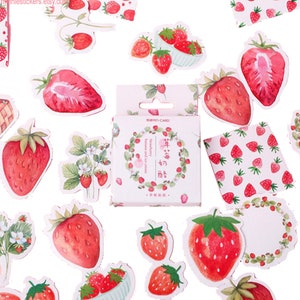 45pcs Strawberry Stickers, Cute Journal Stickers, Summer Fruit Planner Stickers, Pretty Scrapbook Decoration, Pink Planner Stickers MS-64