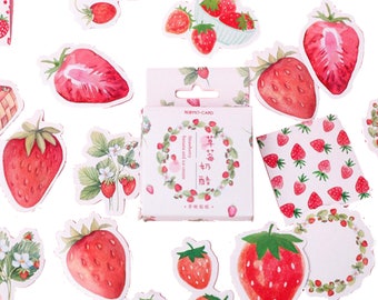 45pcs Strawberry Stickers, Cute Journal Stickers, Summer Fruit Planner Stickers, Pretty Scrapbook Decoration, Pink Planner Stickers MS-64
