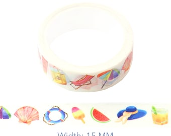 Summer Washi Tape, Seaside Washi Tape, Beach Washi Tape, Ocean Washi Tape, 15mm Washi Tape, Summer Scrapbook, Summer Journal, Planner MS-75