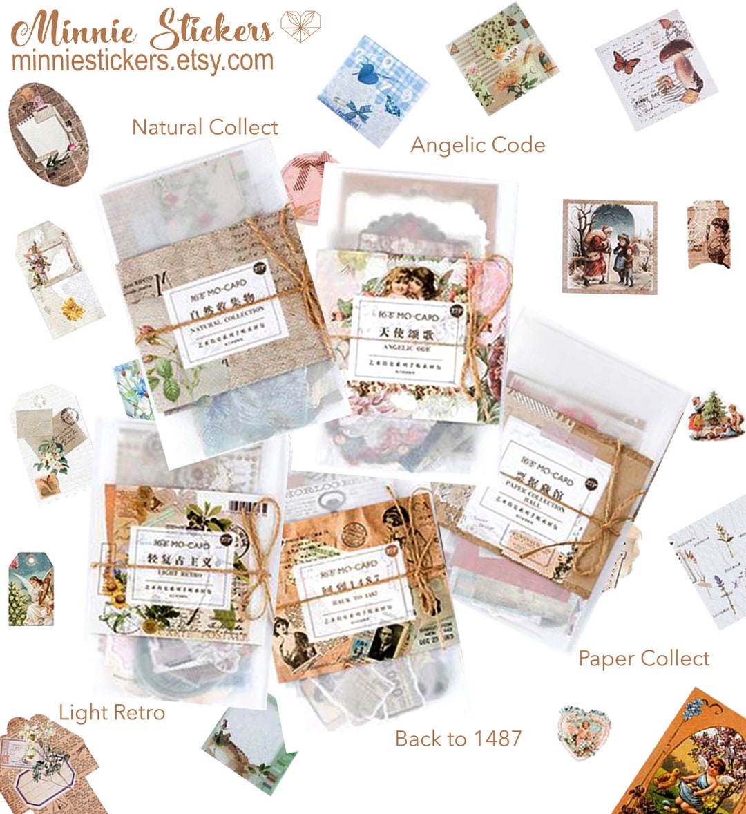 Vintage Collection Paper Stickers, Collage Stickers Set, Ticket Plant ...