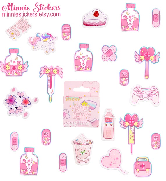 Kawaii Stickers Cute Love Heart, Food Drink Pink Korean Stationary Planner
