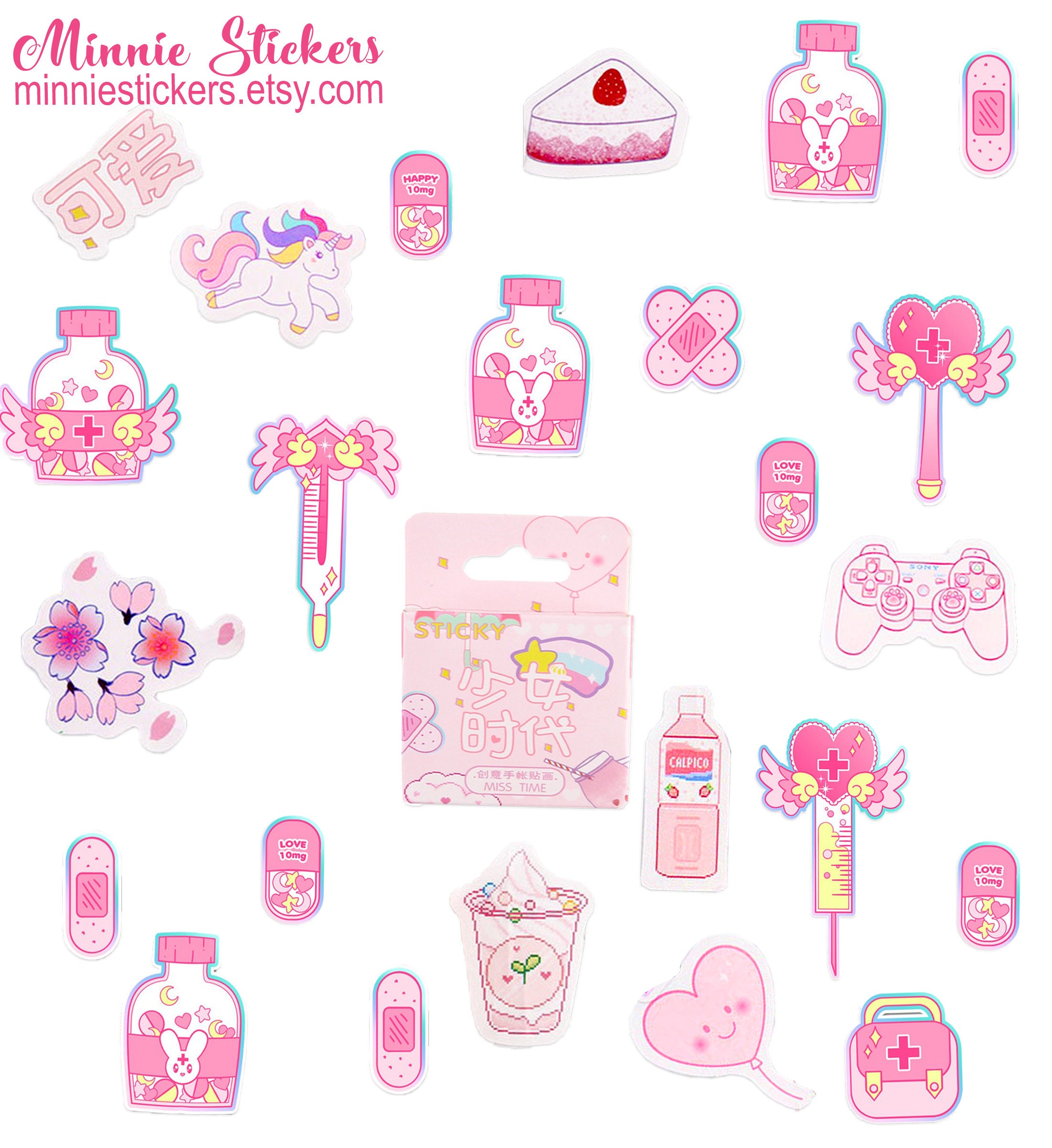 46pcs Kawaii Pink Sticker Set, Cute Girl Pink Stickers, Cute Sticker Set,  Planner, Journal, Diary Stickers MS-100 