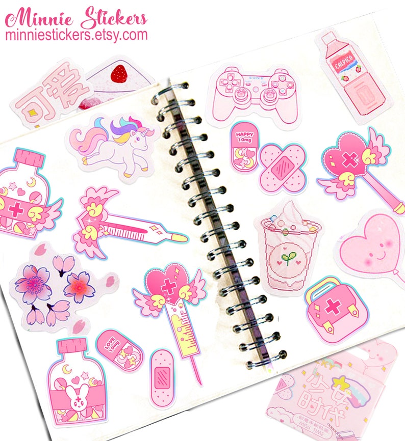 46pcs Kawaii Pink Sticker Set, Cute Girl Pink Stickers, Cute Sticker Set, Planner, Journal, Diary Stickers MS-100 image 4