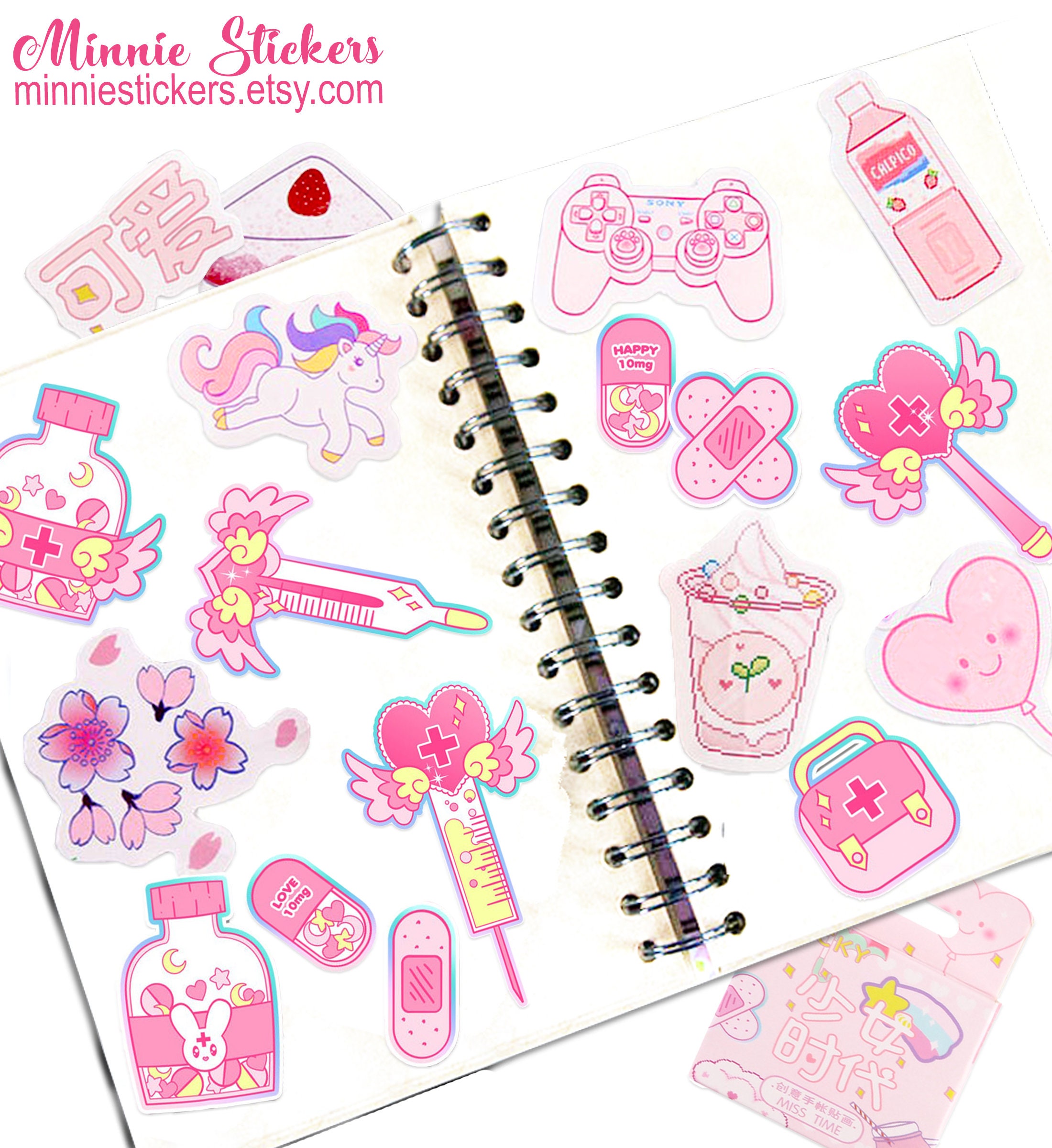 4 Sheets Set kawaii Stickers Cute Pink Stationery Sticker Notebook