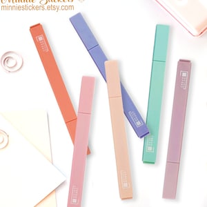 6pc Cream Color Highlighter Pen Set, Highlighter Marker Pen, Rainbow Soft Tip Color, Journal Office Study Supplies MS-278