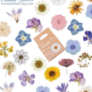 Florale Sticker, 45Stk Gepresste Blumen Sticker, Daisy Stickers, Frühling Hochzeit Scrapbook, Sommer Planner, Journal Sticker MS-57