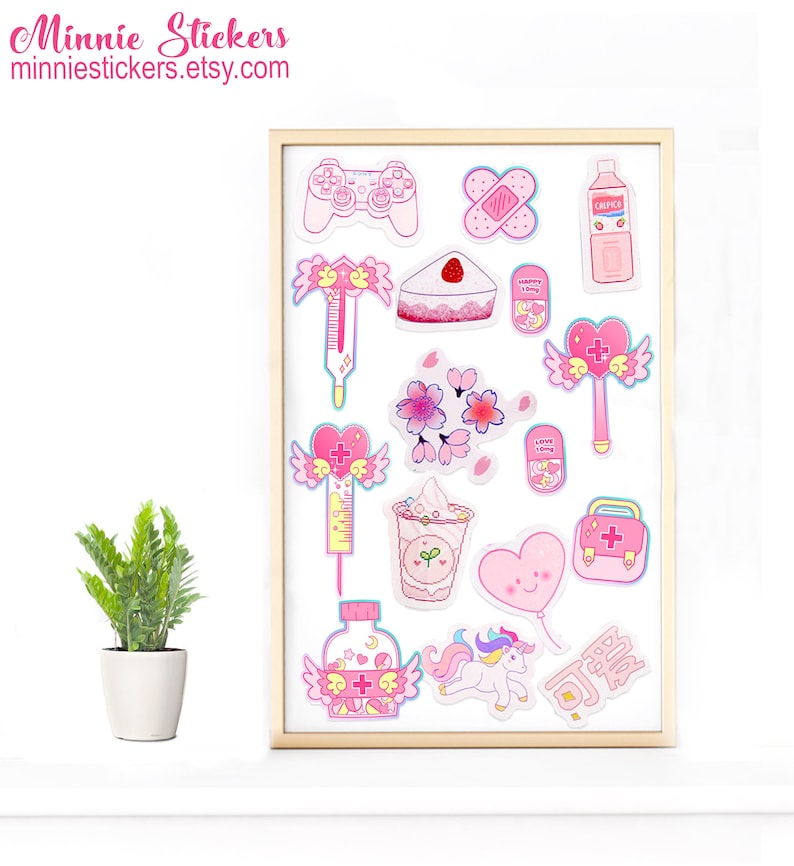 46pcs Kawaii Pink Sticker Set, Cute Girl Pink Stickers, Cute Sticker Set, Planner, Journal, Diary Stickers MS-100 image 5