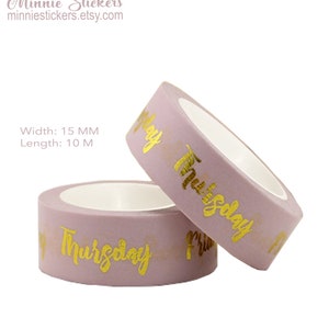 Weekly Washi, Days Of The Week Washi Tape,  Pink Washi Tape, Gold Foil Washi Tape, Planner Accessories, Journal Washi MS-59