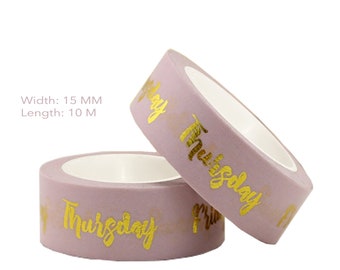 Weekly Washi, Days Of The Week Washi Tape,  Pink Washi Tape, Gold Foil Washi Tape, Planner Accessories, Journal Washi MS-59
