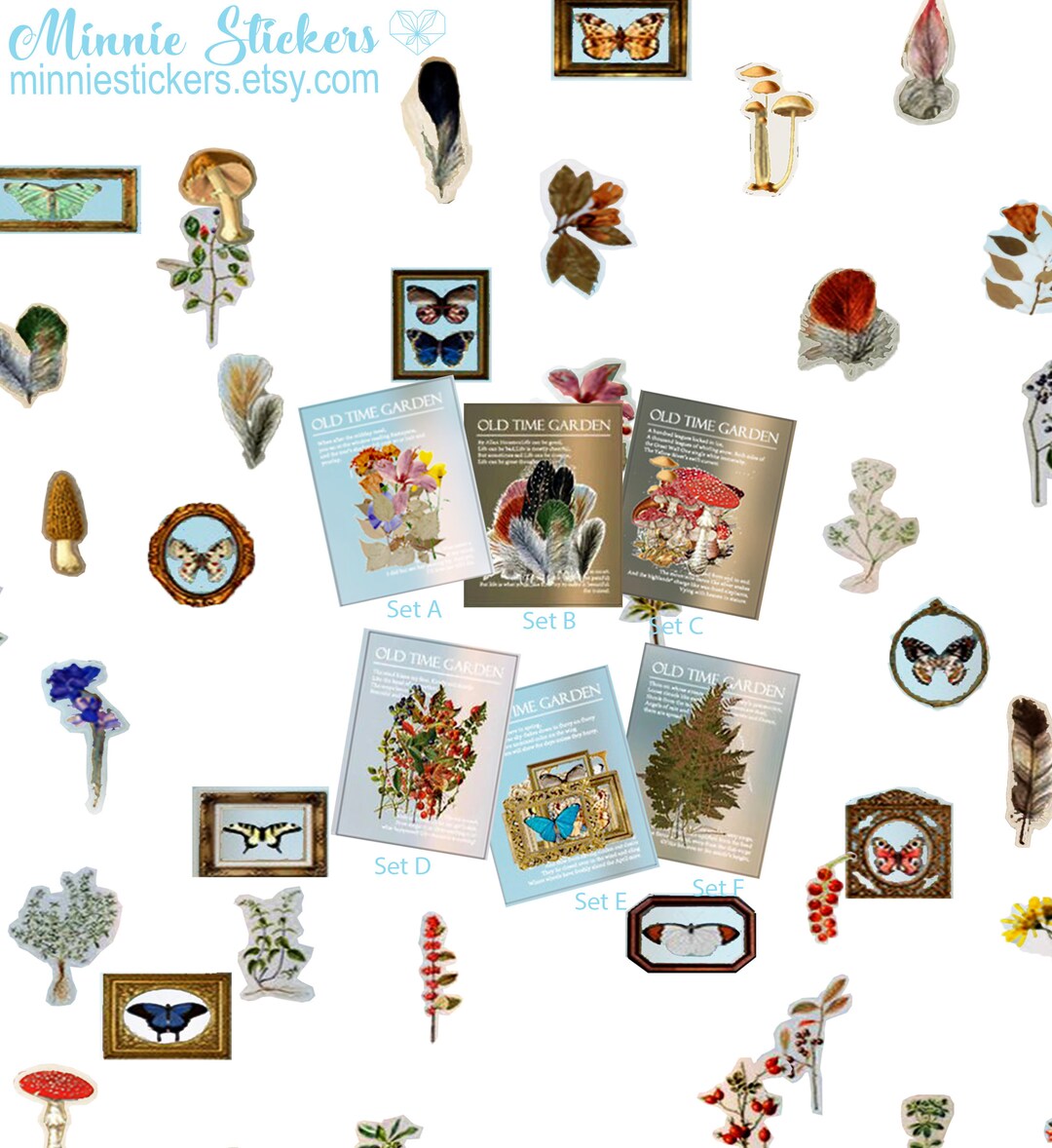 40pcs Old Time Garden Stickers, Botany Stickers, Flower Feather ...