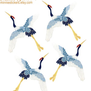 Blue Crane Iron-On Patch, Crane Embroidered Applique, Japanese Bird Patch, Blue Crane Badge, Japan Motif Bird Patch, Bird Lover Gift MS-338