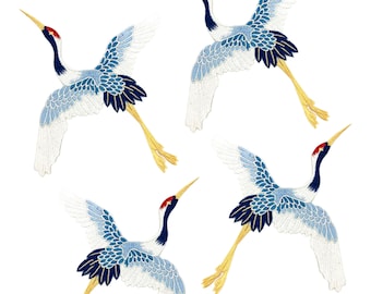 Naszywka do prasowania Blue Crane, haftowana aplikacja Crane, japońska naszywka Bird, odznaka Blue Crane, japońska naszywka Bird Motif, prezent dla miłośnika ptaków MS-338