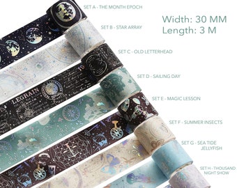 Fantasy Astrolable Washi Tapes, Stars, Moon, Astrology, Jellyfish, Snow Mystical Moth Night Astrology Stars Planner Journal Stickers MS-210