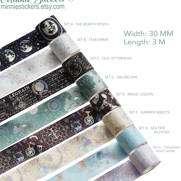 Fantasy Astrolable Washi Tapes, Stars, Moon, Astrology, Jellyfish, Snow Mystical Moth Night Astrology Stars Planner Journal Stickers MS-210