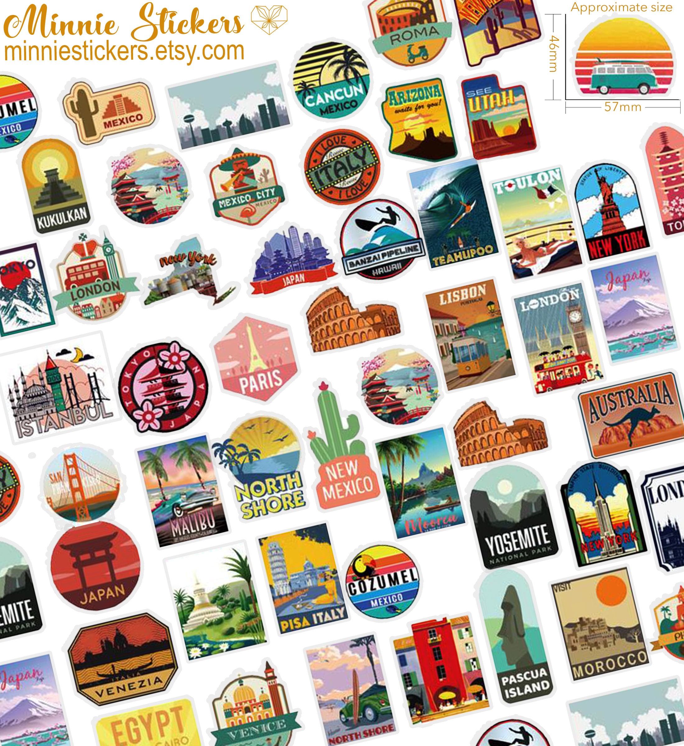 50 PCS Cityscape Vinyl Sticker Pack - Assorted Urban Skyline Stickers For Water Bottles, Laptops, Journals