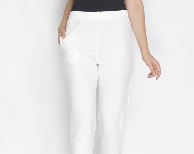 New Indian Woman Solid White Trouser Pant Khadi 100/% Cotton Plus Size Pant