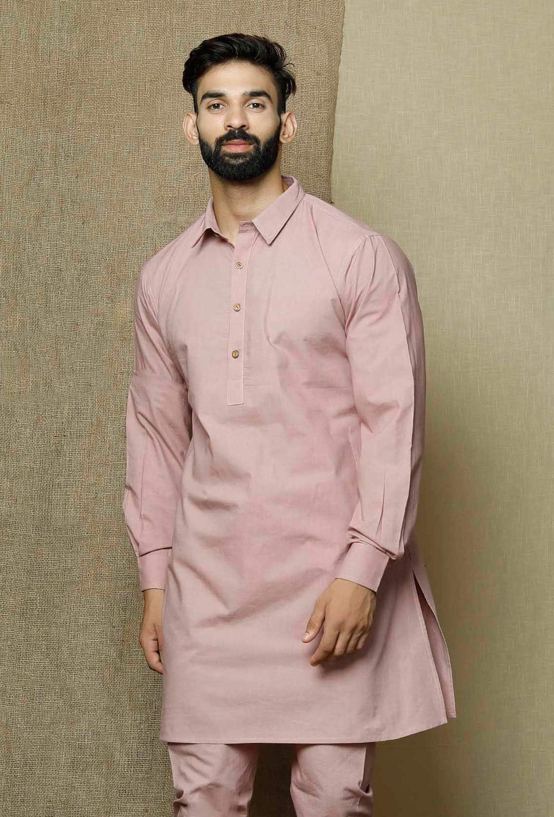 New Indian mens pathani kurta round neck collar simpal look Etsy