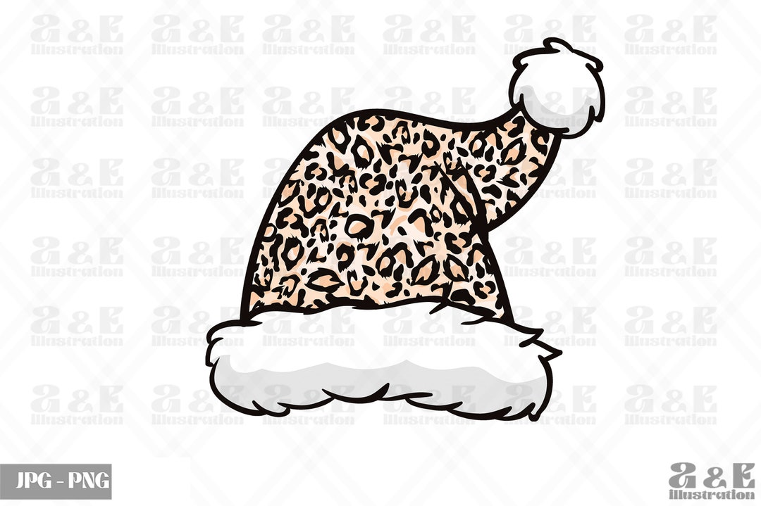 Leopard Print Santa Hat Png Design, Cute Xmas Digital Download, Holidays Sublimation Design