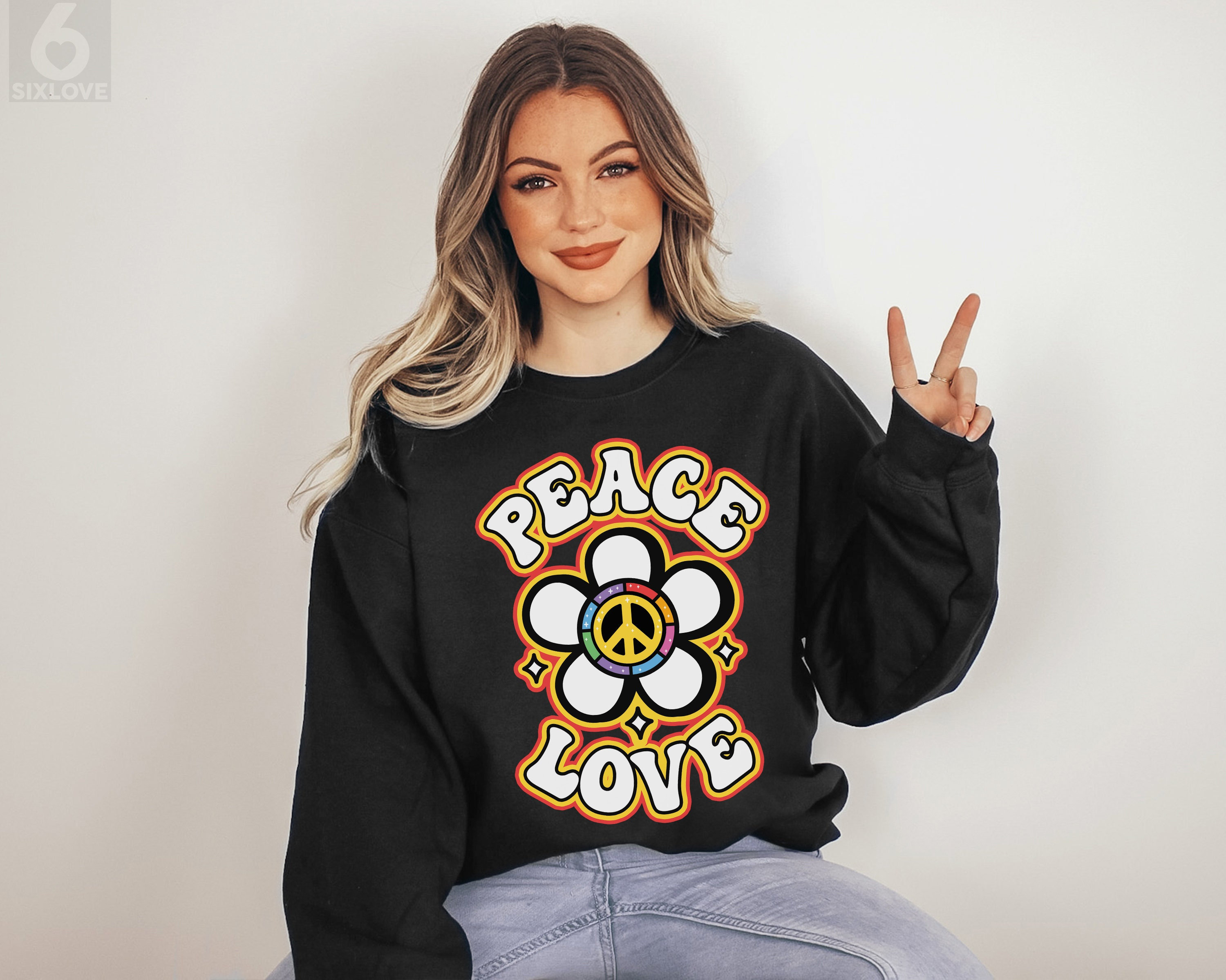 Peace Sweatshirt Groovy Hippie 