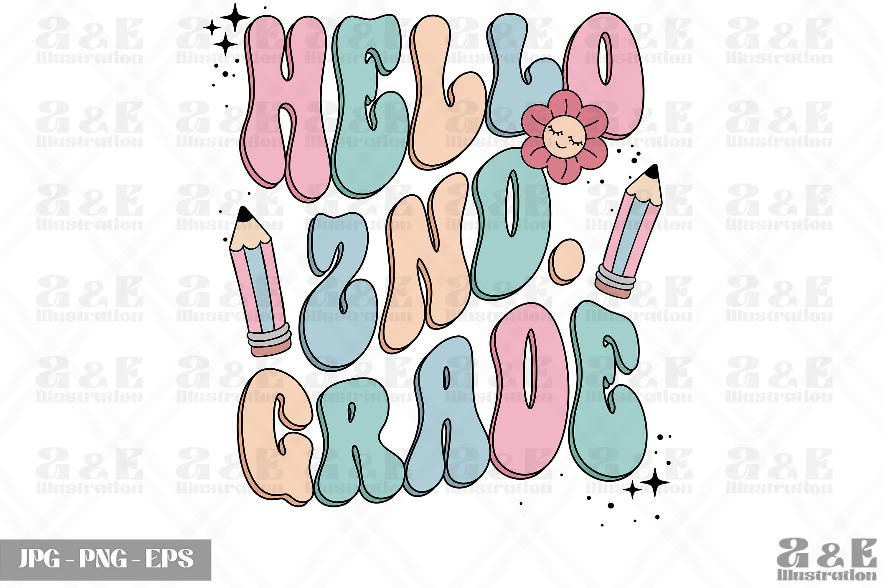 Hello 2nd Grade Png Design: Retro Teacher T-shirt (Digital Download)