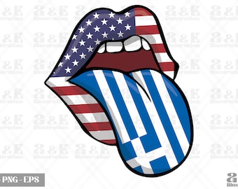 Griechische Wurzeln Png Design, halb amerikanisch halb griechisch digitaler Download, griechisch amerikanische Sublimation Tshirt Design, Lippen Zunge png