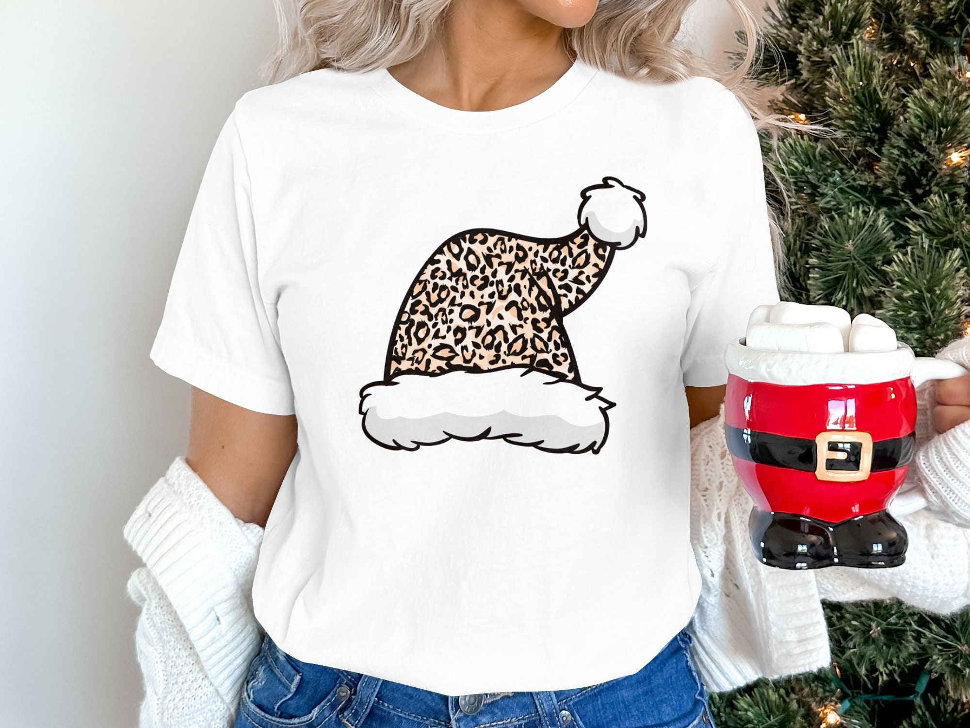 Leopard Print Santa Hat Png Design, Cute Xmas Digital Download, Holidays Sublimation Design