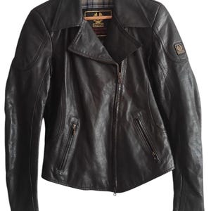 VTG Belstaff Leather Women Jacket Gold Label Black Moto Biker Motorcycle Made In Italy Size S See Measures in Description