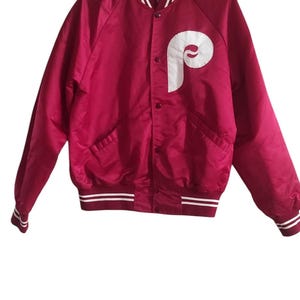 Philadelphia Phillies 80s STARTER Satin Bomber Varsity Jacket Maroon MLB Baseball Jacket Size L