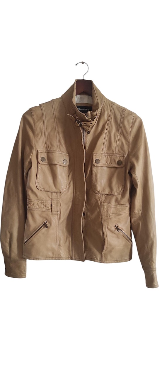 Massimo Dutti, Massimo Dutti Sheepskin Women’s Tan Leather Jacket Large Zip Up Jacket Buckles Leather Cropped Snap Zip Front Pocket Moto Jacket Size S