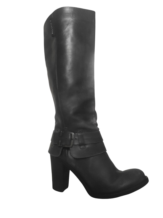 G Star Raw Footwear Leather Knee High Boot Women's Anthracite Leather Chunky Platform Block Heel Knee High Boots Made Italy Size EUR 37 US 6