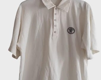 Vintage 90s Versace Jeans Couture Pique Polo Men's T-shirt Y2K Made in Italy White  Size L / XL See Measures Down