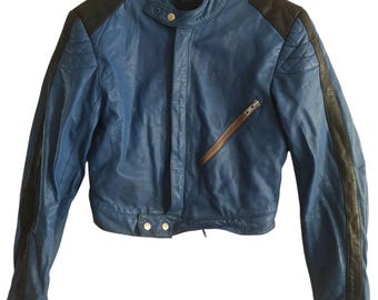 Wilhelm Krawehl Hamburg Motorcycle Racing Leather Jacket Blue Made
